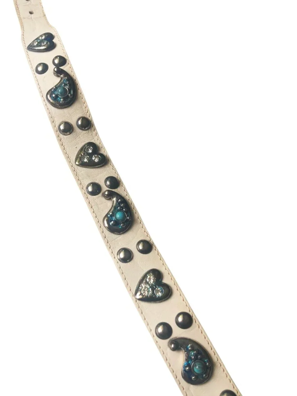 Studded Leather Belt Turquoise Paisley Rhinestone Hearts Embellish Western Chic